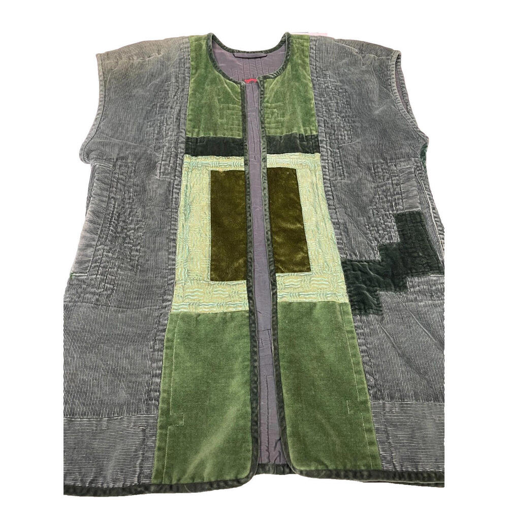 Vtg Banderas Piera Vest Coat Patchwork L/XL Corduroy Green Quilted Lined - Picture 3 of 8